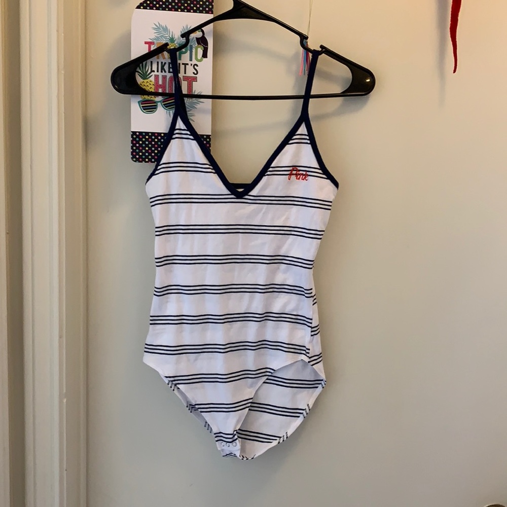 RARE VS PINK Stripe bodysuit XS